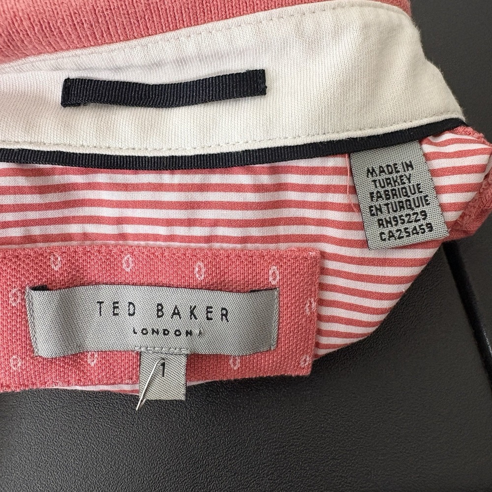 Ted Baker Polo Shirt Mens Size Small Pink Micro Print Short Sleeve Cotton - Picture 4 of 5